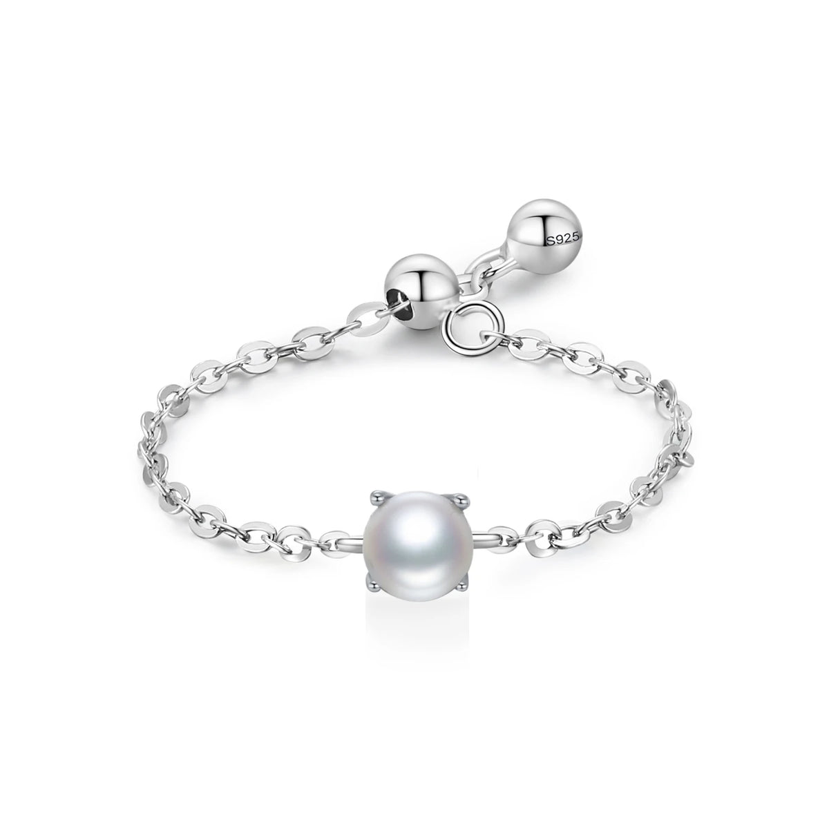 Ailmay Fashion 925 Sterling Silver 12 Month Birthday Stone Adjustable Chain Rings for Women Everyday Wear and As Gifts