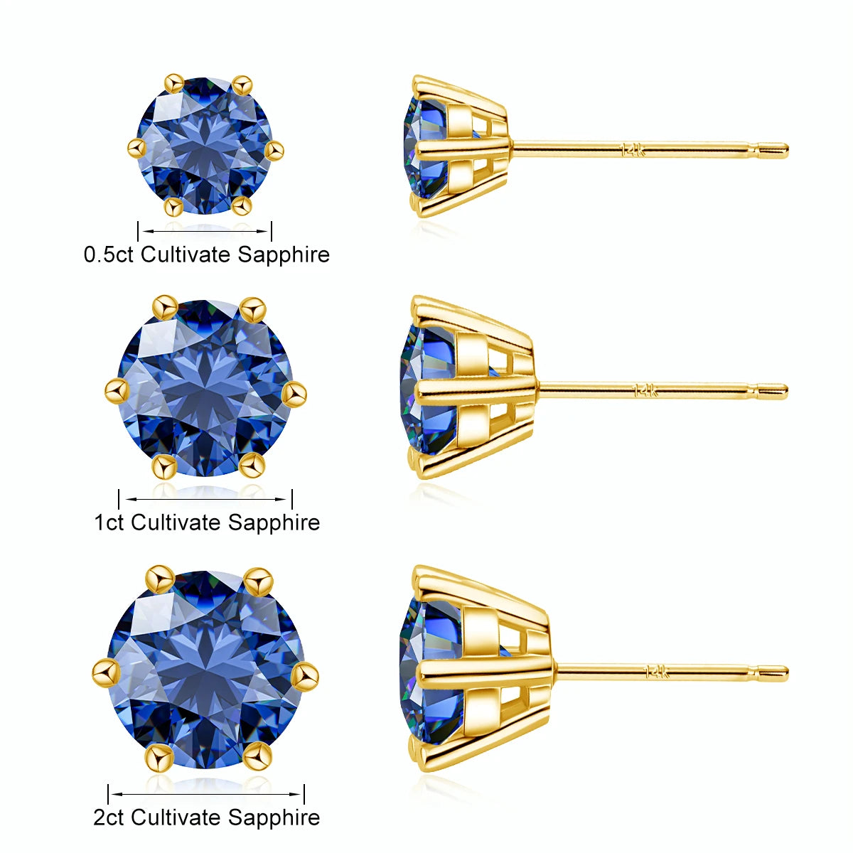 Gioiellieri Fine Jewelry Synthetic Sapphire Ruby Corundum Gift 14K Gold Minimalist Style Men Women Gold 6 Claws Stud Earrings