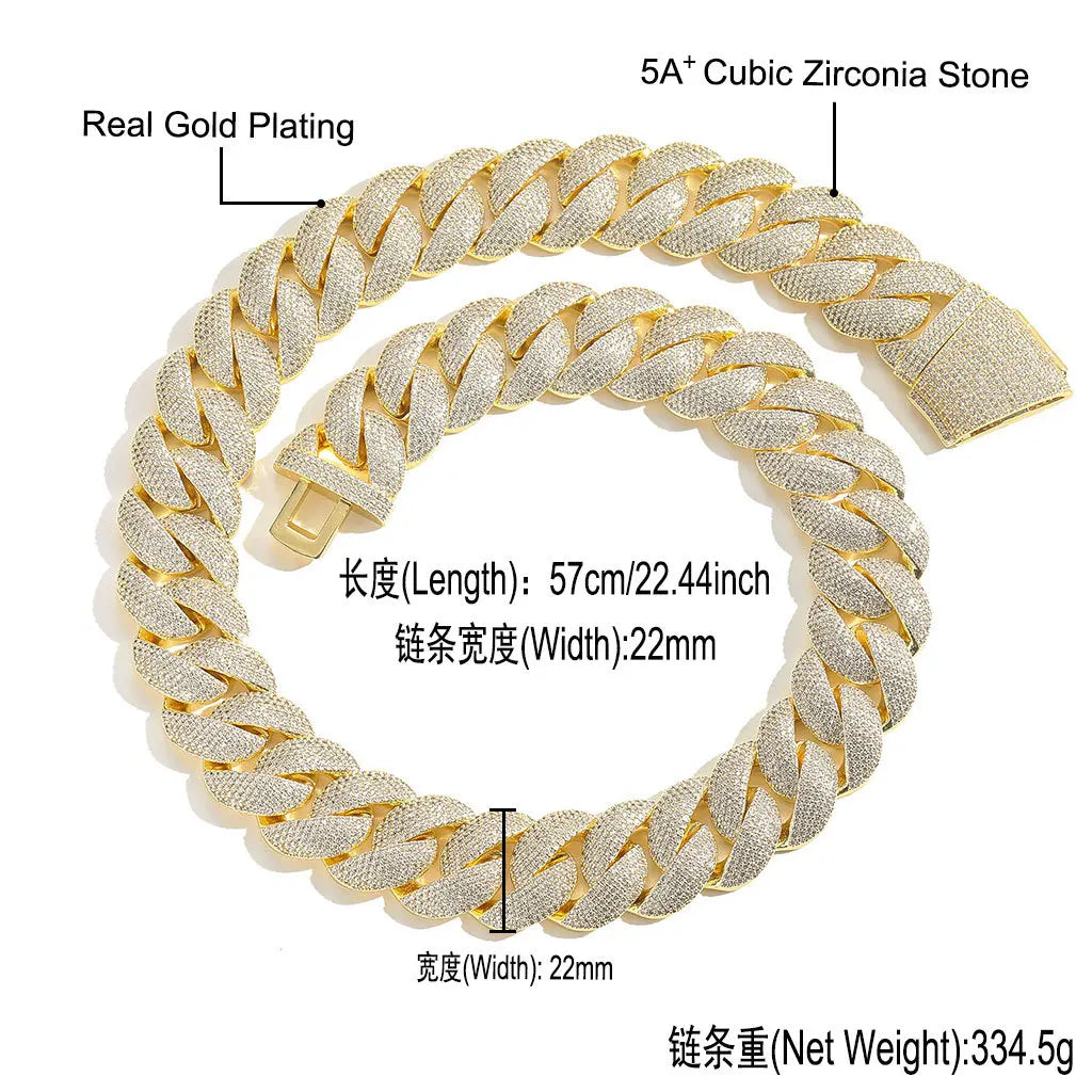 NEWLiFE BiG-BOSS 22mm Cuban Link Moissanite Necklace in 14K Gold Plated for Men | Designer Hip-Hop Jewellery