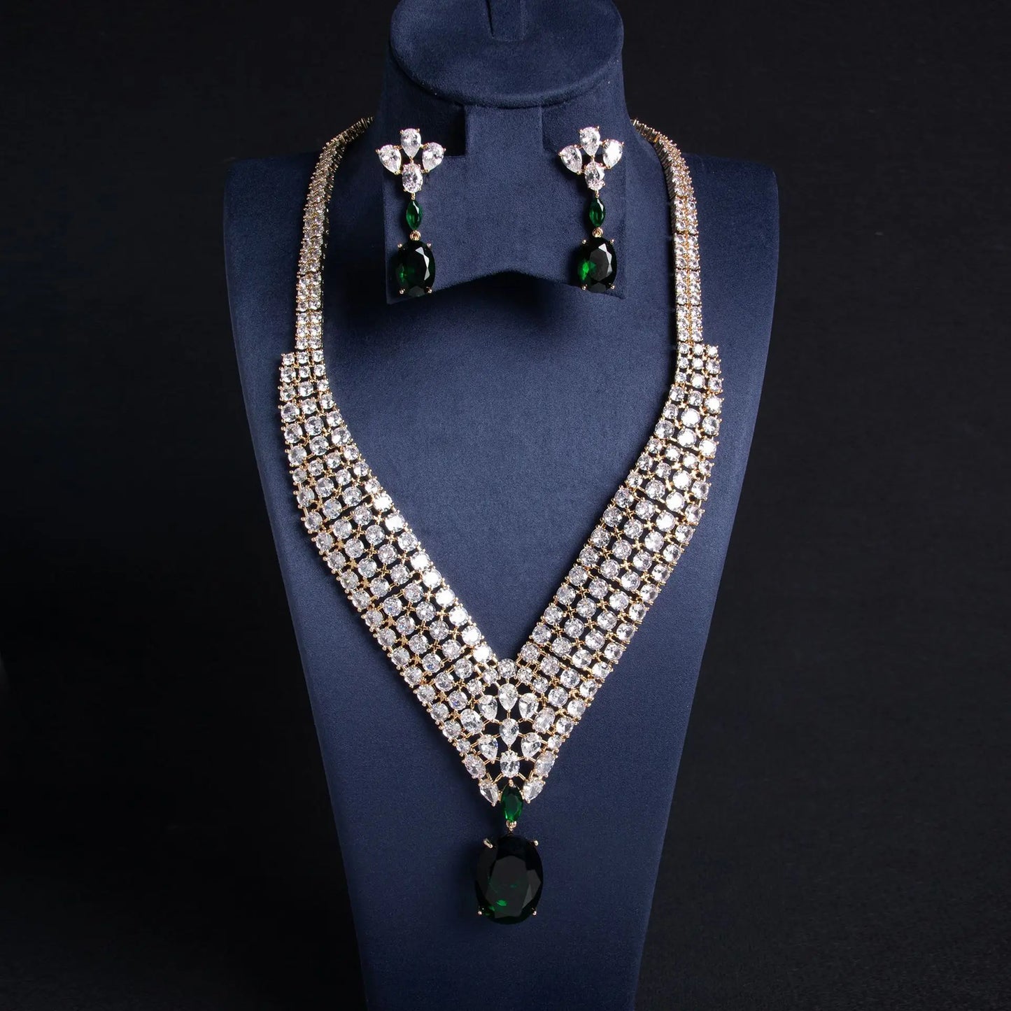 Luxury Full Micro Pavé Zirconia Flower Choker Bridal Jewellery Set — Gold & Rhodium Plated