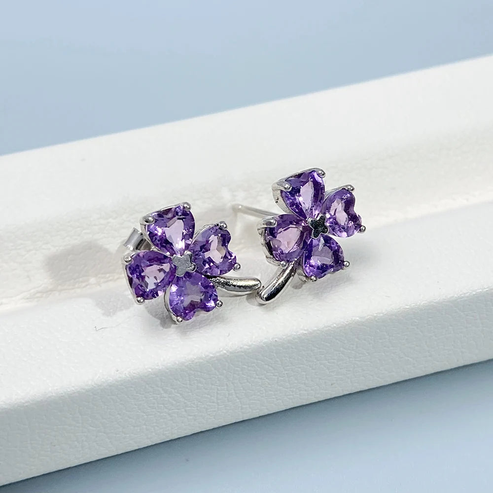 Gioiellieri Natural Amethyst Stud Earrings S925 Sterling Silver for Women Elegant February Birthstone Jewelry with Real Purple Stones Gift
