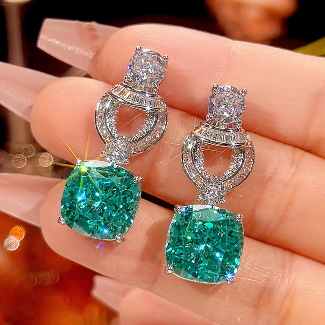 S&S Gold Plated Emerald Green Cushion Cut Zircon Jewellery Set – Collection