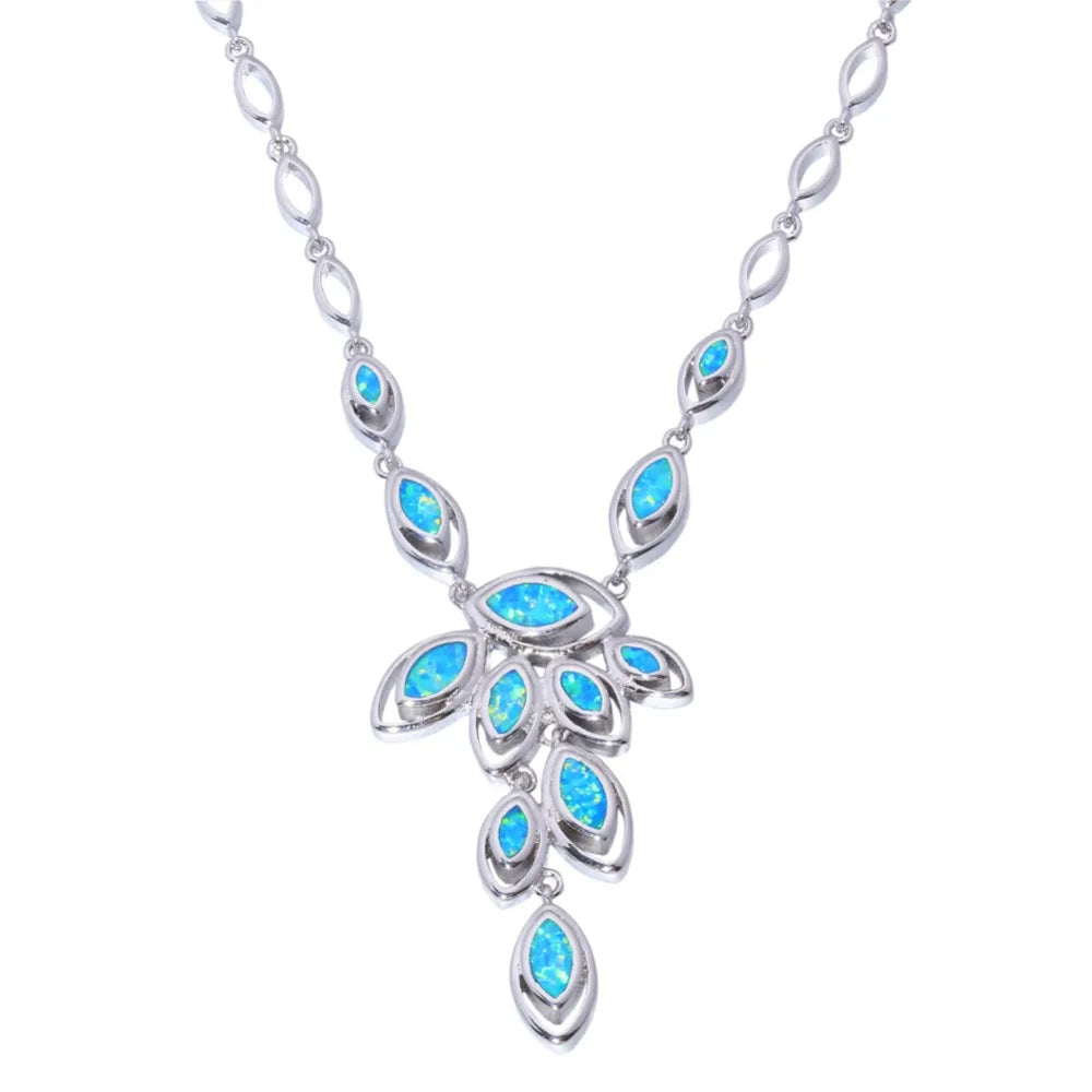 Aobao Silver Plated Copper Alloy Opal Feather Lariat Necklace Minimalist Design for Anniversary & Party Occasions