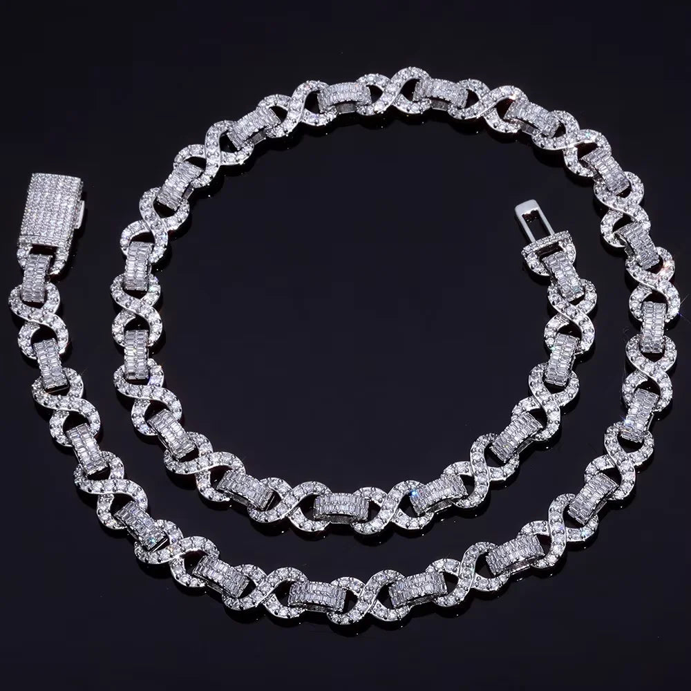 HY Trendy 10mm Geometric Square CZ Infinite Loop Hiphop Bling Bling Necklace Bracelet Set Gold Finish Fashion Sliver Cuban