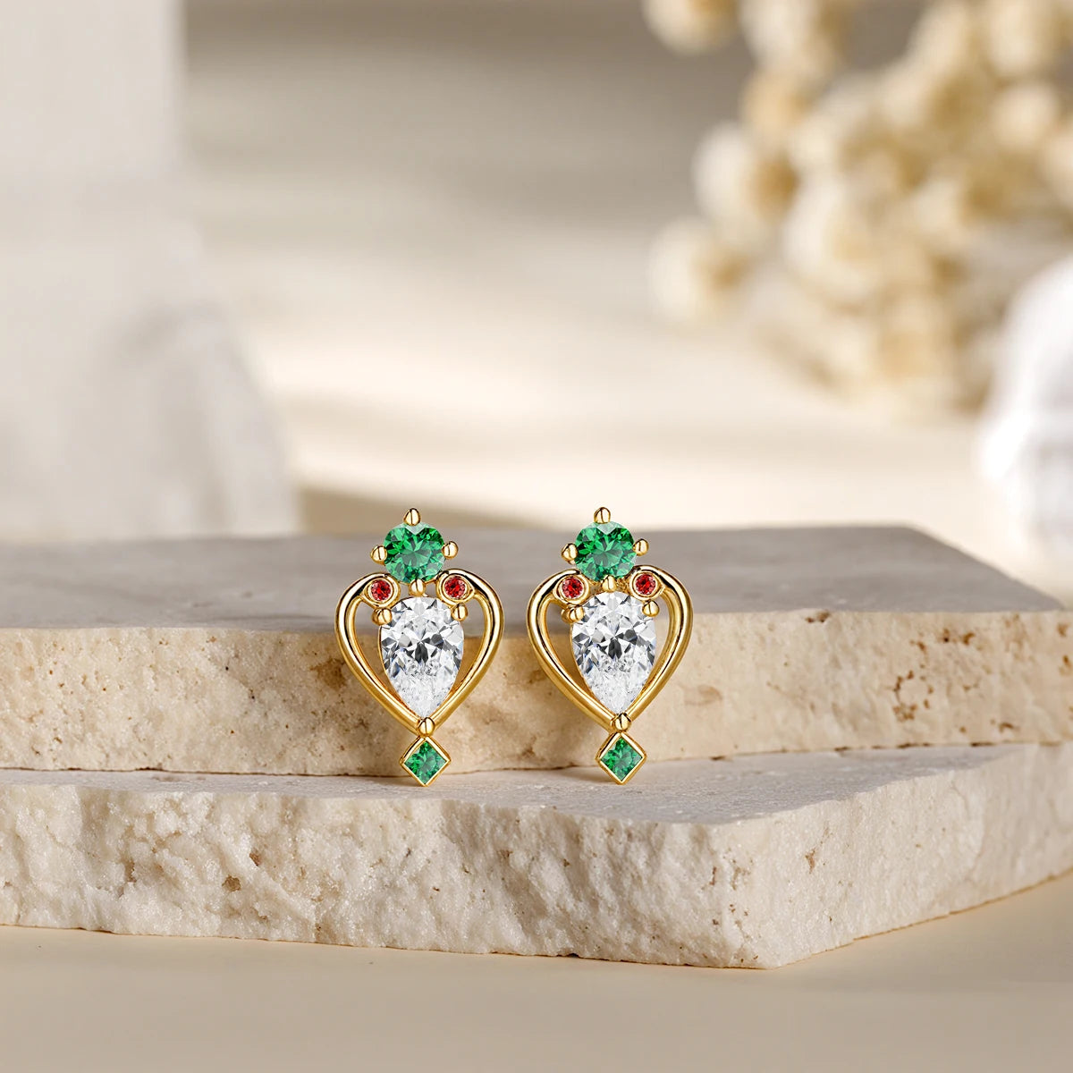 Gioiellieri Gold Jewelry Woman Mother's Day Gifts 0.5ct Pear Cut Moissanite Real 14K Hollow Vintage Queen Hearts Scepter Stud Earrings