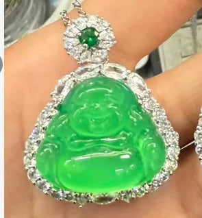 REDheart Inlaid Green Chaltony Buddha Necklace Brass Inlaid Zircon Temperament Pendant Women's Gold Plated Wedding Party