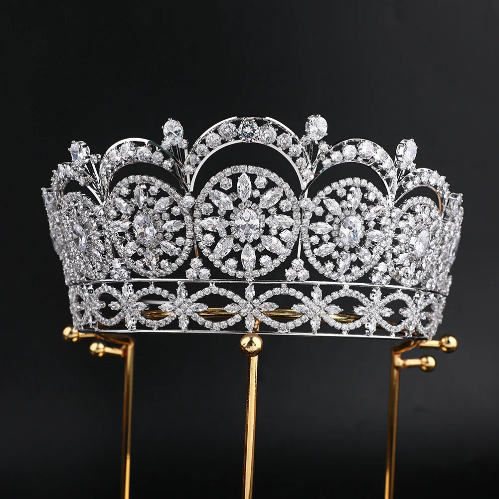 ROMANTIC Big Luxury Pageant Wedding Hair Accessories Crown Miss Universe Diamond Zircon Tiara