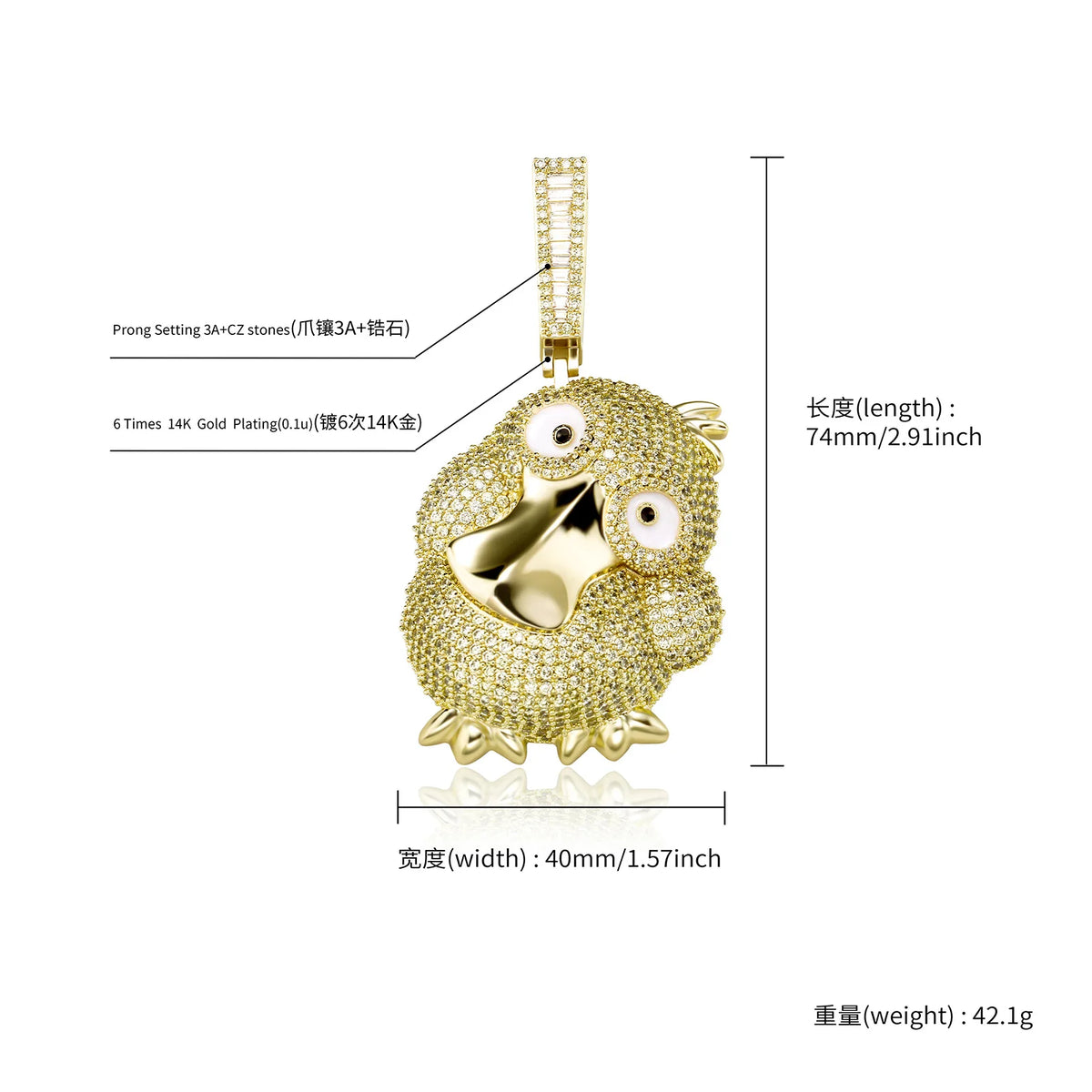 S&S High Quality Animal Accessible Duck Jewelry Pendant with Micro Inlaid Zircon Niche Design Simple Hip-hop Necklace