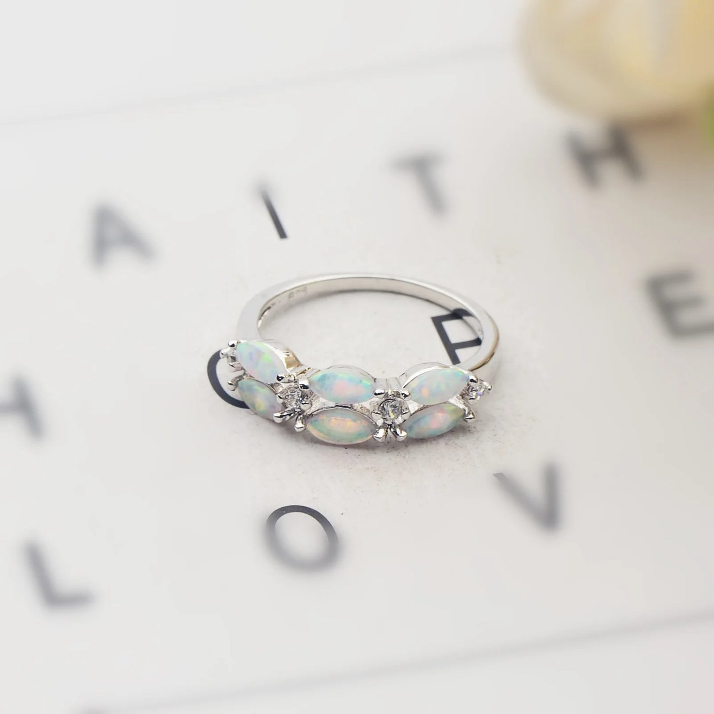Ellipse Opal Twisted Ring | Iridescent Gem Inlay Band | Nature-Inspired Fashion Jewelry for Women Trendy Wear