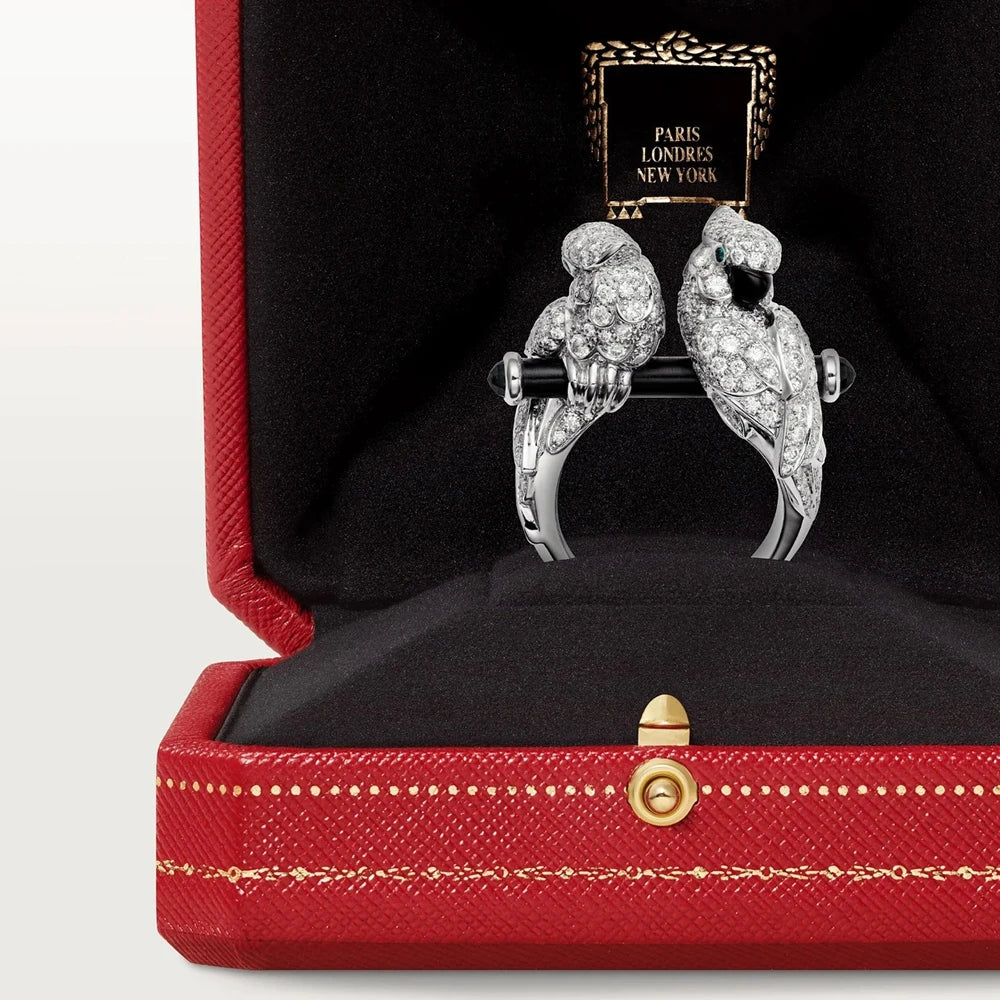 MuShan Jewelry Factory 925 Sterling Silver Gold Plated Ring High Carbon Diamond Double Headed Parrot Ring High End Accessory