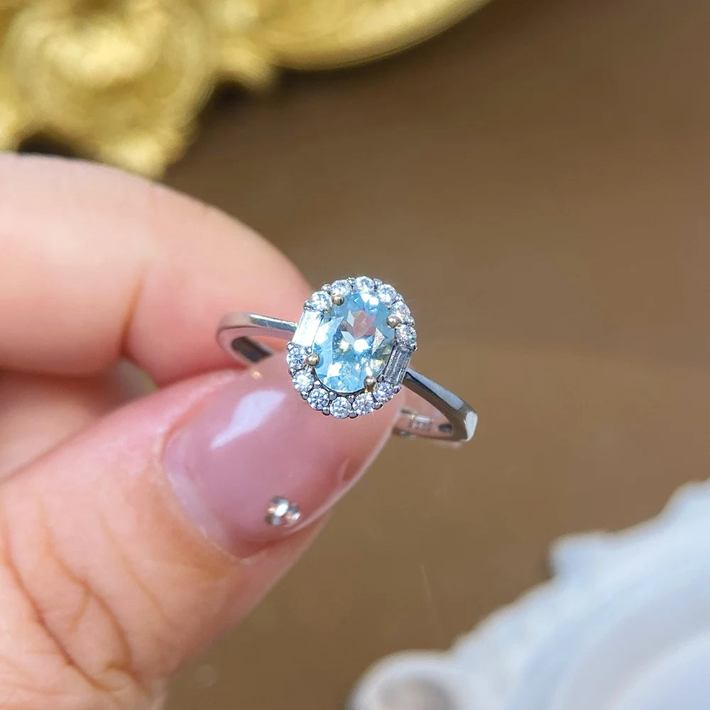 Gioiellieri Natural Aquamarine Ring 925 Sterling Silver Natural Gemstone Jewelry for Women Wedding Party