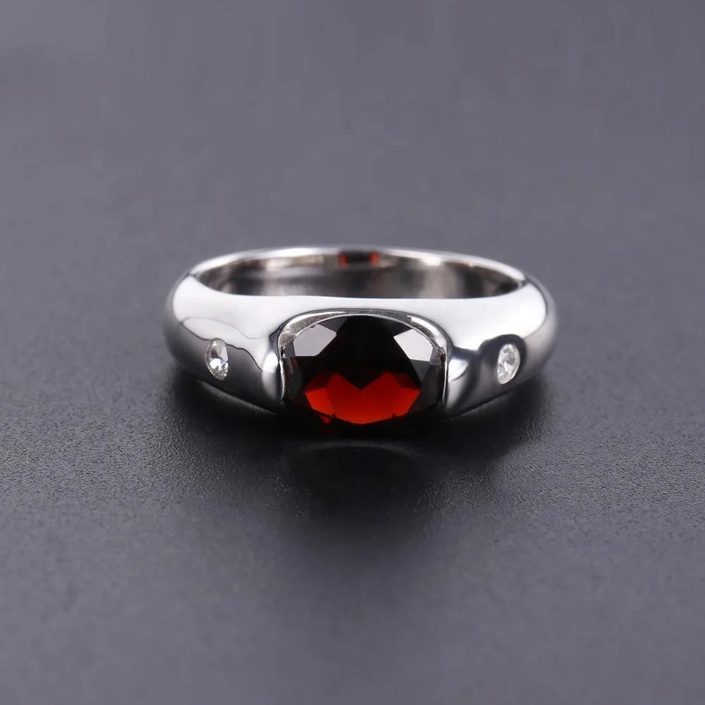 ArtistA Abiding Jewelry Factory Price Fancy Oval Cut 925 Sterling Silver Rings Fashion Natural Garnet Gemstone Ring for Men