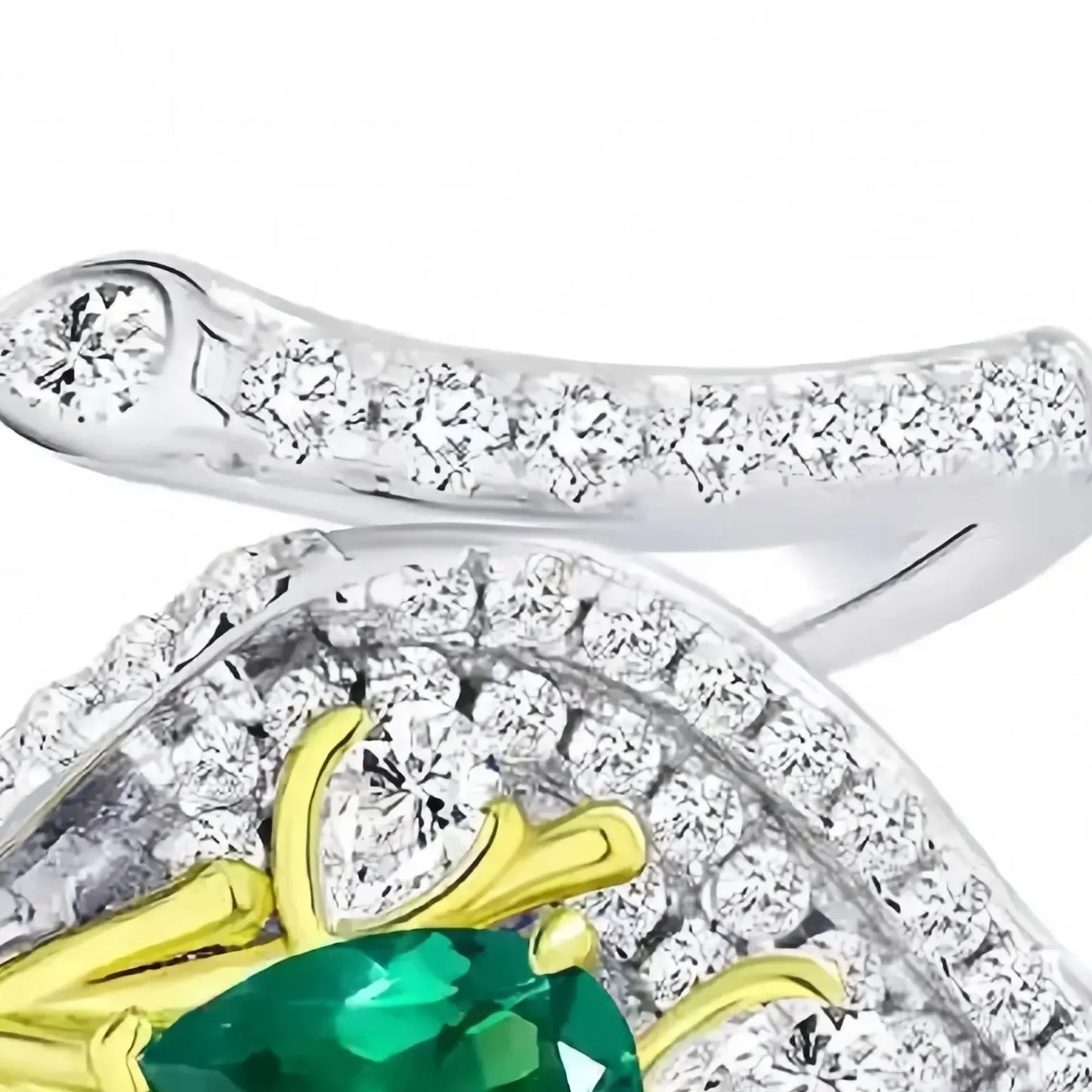 MUSHAN Open Adjustable 925 Sterling Silver Rhodium Plated Engagement Bands with MGI Lab Grown Emerald Gemstone Ring