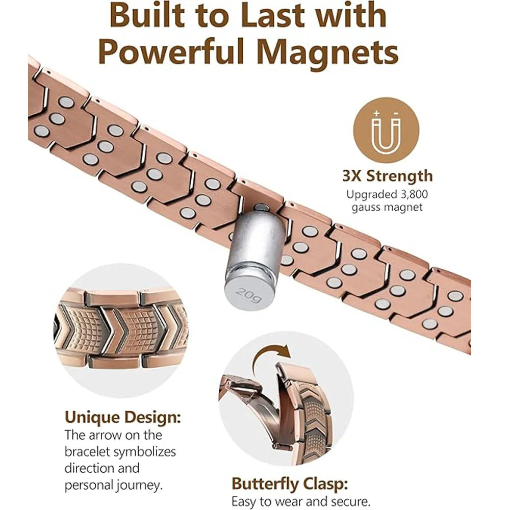 REBEL Men's copper bracelet, powerful magnet, health therapy, geometric shape stainless steel, fashionable anniversary edition