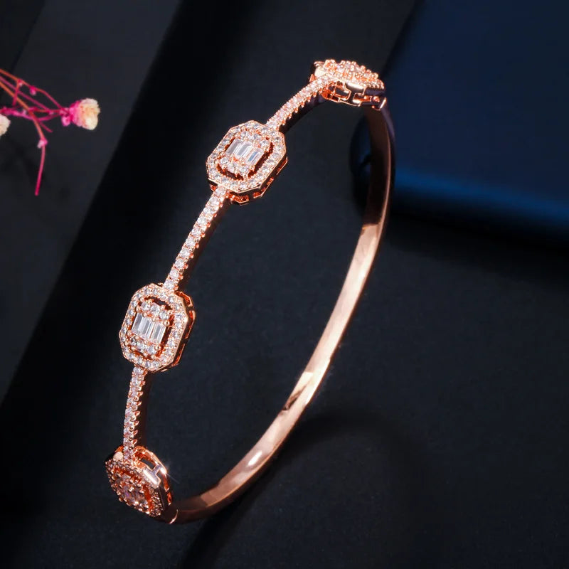 S&S CZ Baguette Statement Bangle – Stackable Cuff Bracelet – Collection