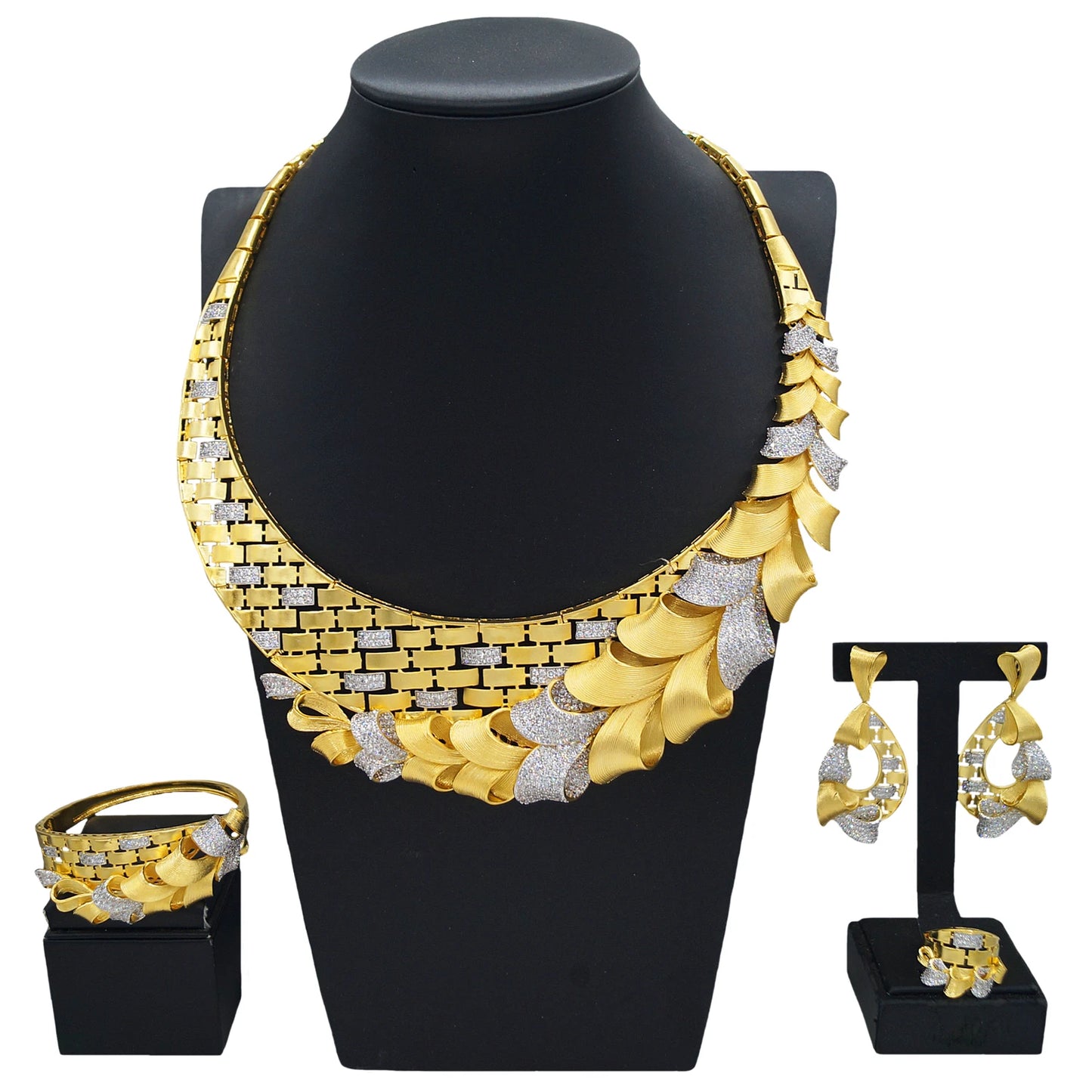 Zhuerrui New Designer Jewelry Set Exquisite Woven Metal Chain Nigerian Noble Lady Mother's Day Necklace Bracelet Ring Earrings