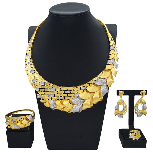 Zhuerrui New Designer Jewelry Set Exquisite Woven Metal Chain Nigerian Noble Lady Mother's Day Necklace Bracelet Ring Earrings