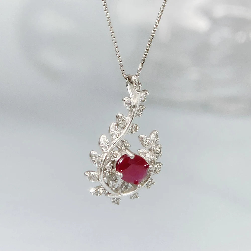 Gioiellieri Natural Ruby Pendant S925 Sterling Silver Necklace for Women Fine Jewelry July Birthstone Anniversary Birthday Gift Deep Red New