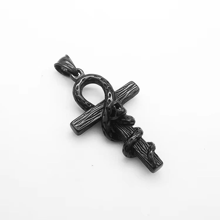 Religious Ankh Cross Snake Totem Non Anti Tarnish Free Waterproof Stainless Steel Pendant Fashion Jewelry Necklace Men Wholesale