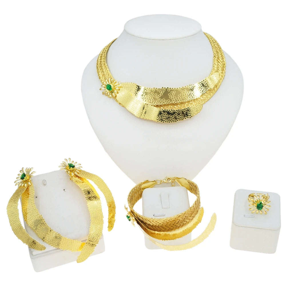 Italian Jewelry Set Alloy Brazilian Jewelry Sets Wedding Party Pendant Spiral Necklace Bracelet Ring Earrings Jewelry Set MY207