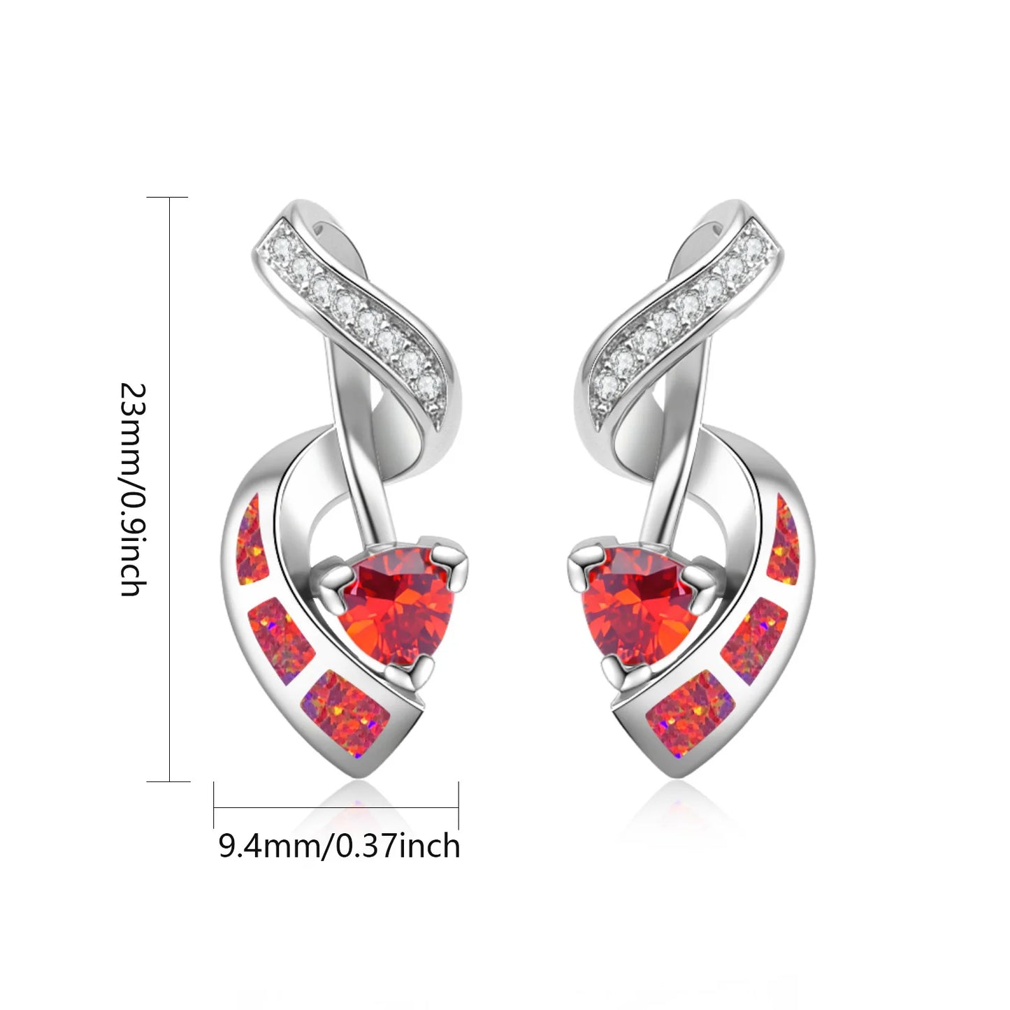 Aobao Silver Plated Brass Opal Christian Heart Earrings Bohemian Style Women's Gift