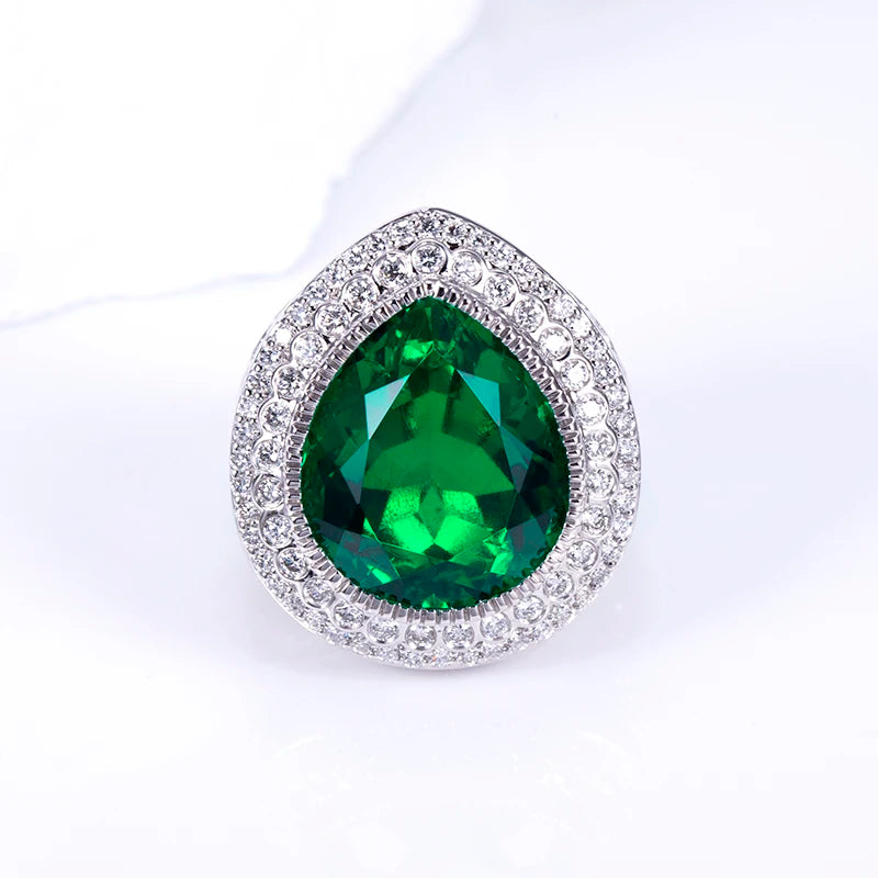 Gemfiori MSR-1508 18K Gold 16x14mm Pear Lab Emerald Luxury Engagement Ring Lab Grown Diamond Ring