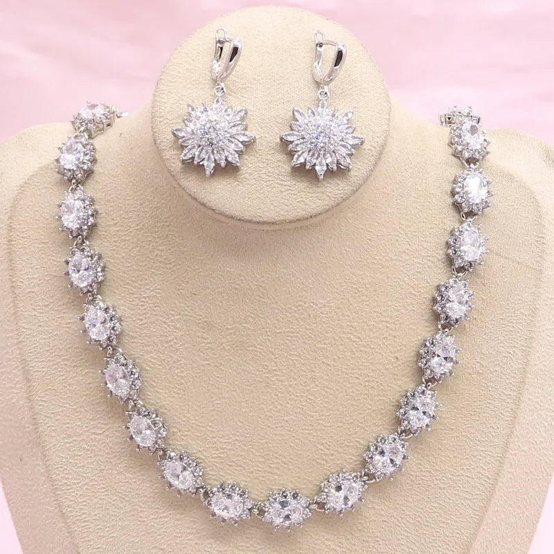 XOTICA Luxury White Zirconia Silver Wedding Set for Women Includes Necklace Earrings Ring Made Alloy-for Gifts Parties Engagements
