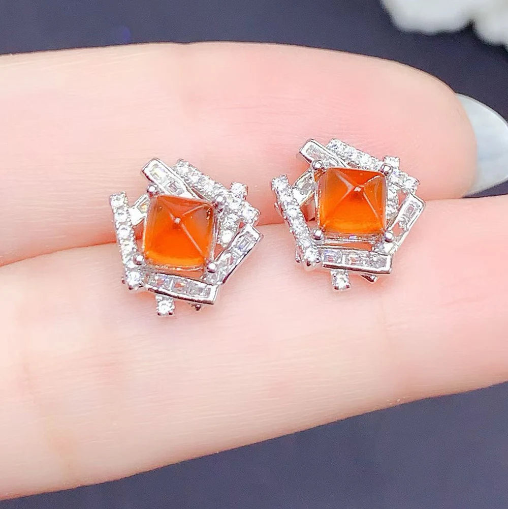 Gioiellieri Low Price Sterling 925 Silver Natural Fanta Garnet Luxury Trendy Stud Earrings Setting for Women