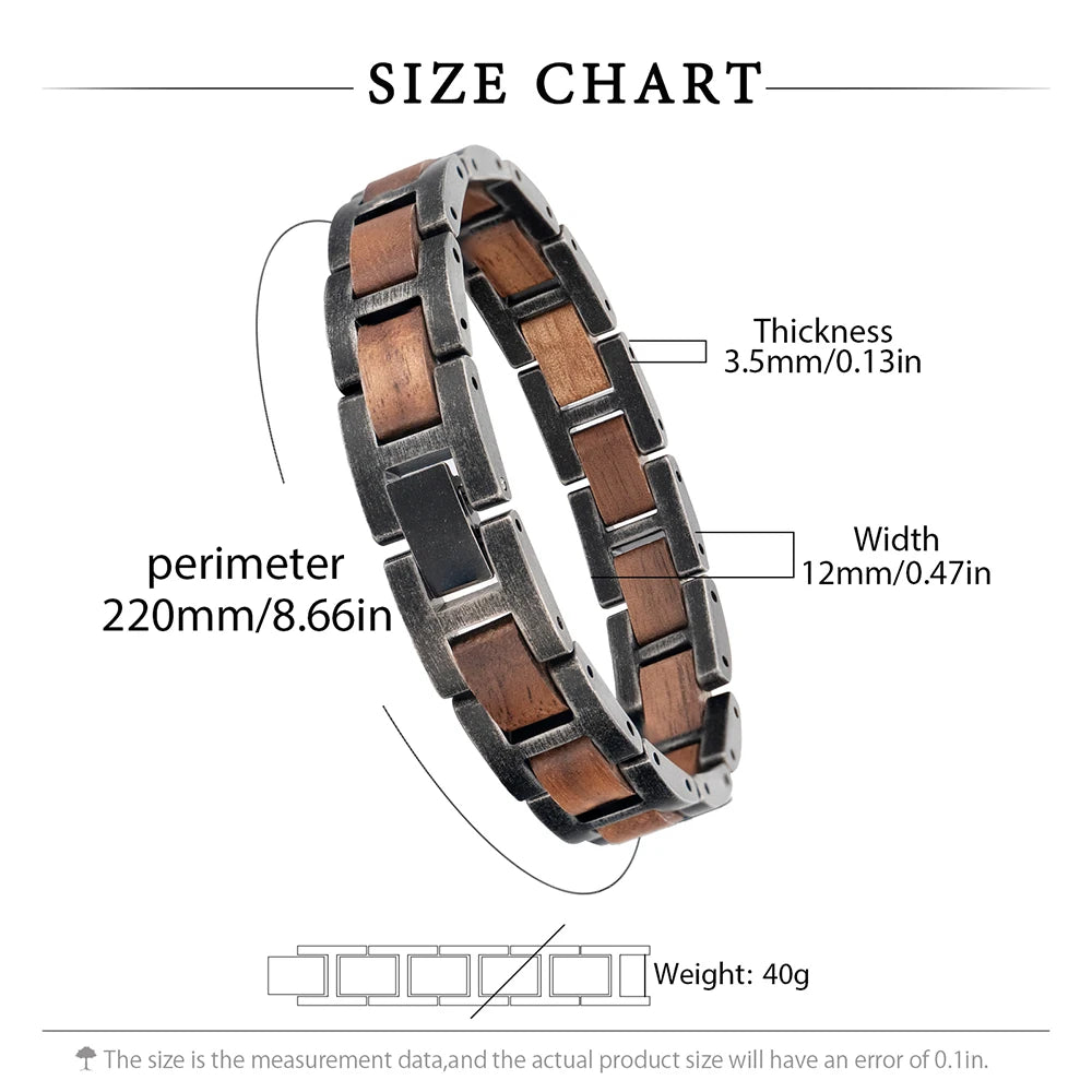 REBEL Distressed Craftsmanship Vintage Jewelry Personalized Custom logo Stainless Steel Walnut Wood Bracelet
