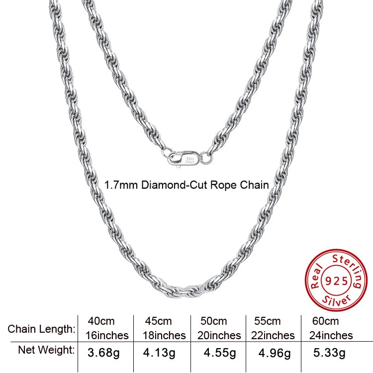 S&S 925 Sterling Silver Chain Necklace — Rope, Figaro, Cuban & Box | S&S Collection