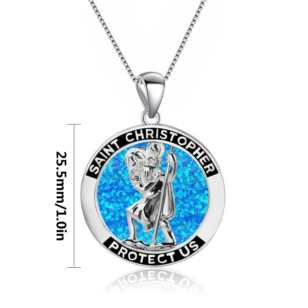 TikTok Ins Viral Copper Opal Virgin Mary Pendant Necklace | Blue Fire Gem Statement Jewelry Link Chain Silver Plated Wholesale