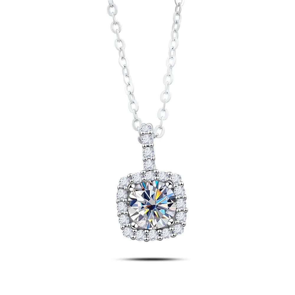 Factory 925 Sterling Silver Square Bezel Set Round Cut 1ct VVS GRA Colored Moissanite Jewelry Trendy Women Necklace Jewellry