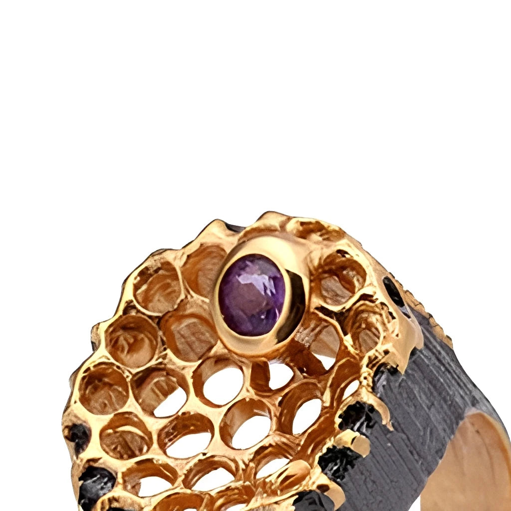 New Product Hollow Nest Design 925 Sterling Silver Ring with Amethyst
