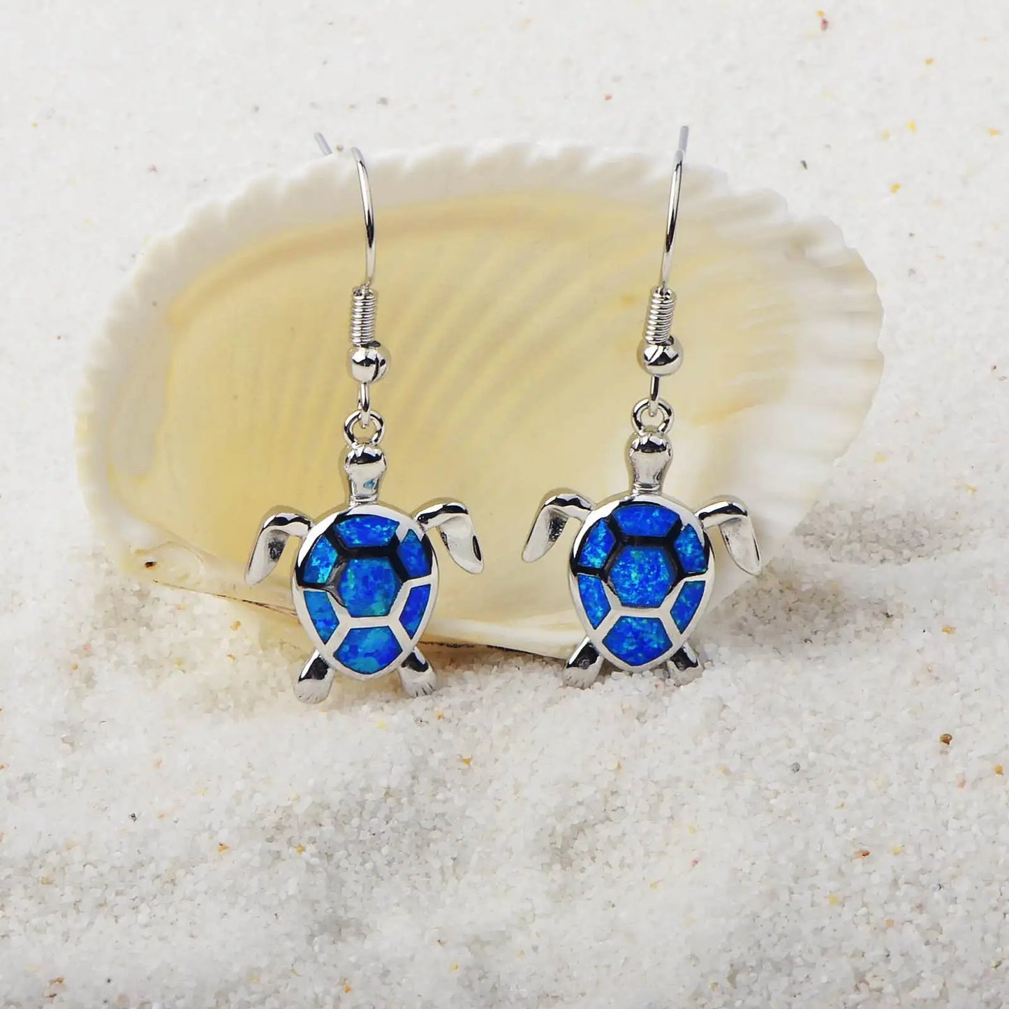 Aobao Vintage Animal Geometric Turtle Opal Brass Pendant Earrings Women's Anniversary Jewelry