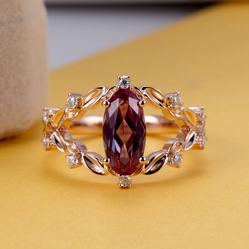 Messi Jewelry  MSR-945 14K Rose Gold Lab Grown Gemstone Ring for Women