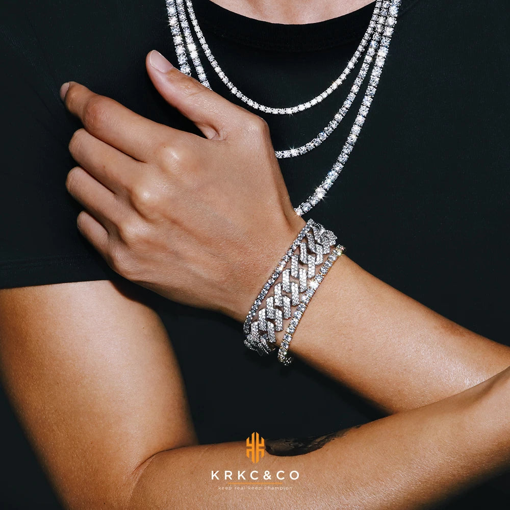 Pass Diamond Tester 4mm Iced Out Bracelet Necklace Hip Hop Jewelry VVS 925 Sterling Silver Moissanite Tennis Chain for Women MEN