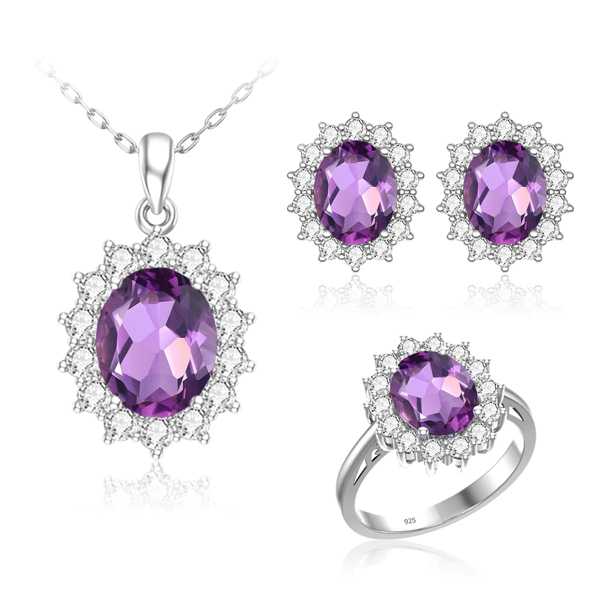 ArtistA Luxury Bridal Jewelry Set 925 Sterling Silver Sapphire Halo Ring Earrings Pendant for Women's Wedding Jewelry