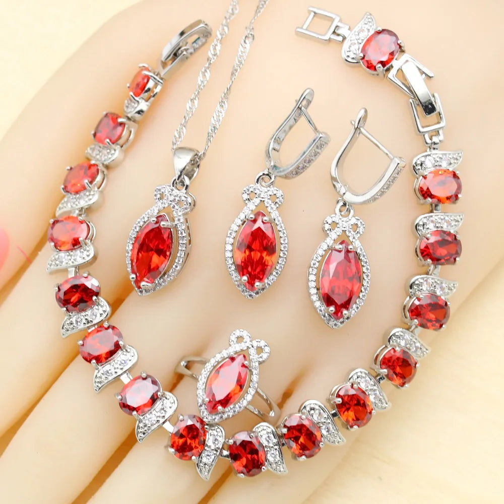 XOTICA 2022 New Classic Purple Crystal Jewellery Sets for Women Zircon Open Ring Pendant Necklace Bracelet Earrings for Wedding Party