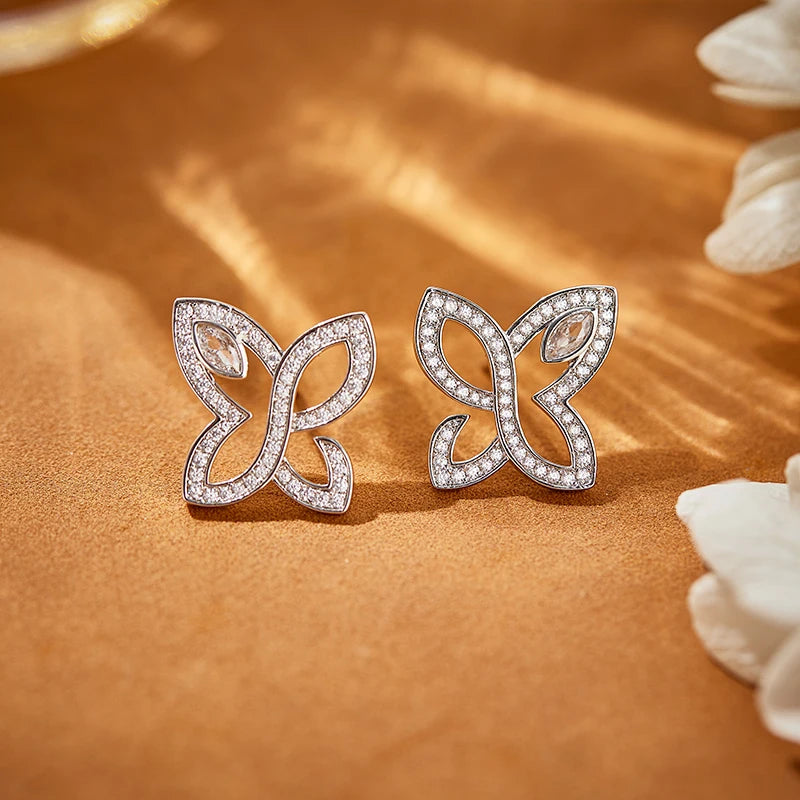 Brass Three Piece Set Women's Necklace Earrings Small butterfly Hollow Design Zircon Inlay Cute and Suitable for Daily Use
