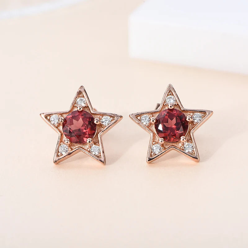 Gioiellieri Genuine Natural Garnet Stud Earrings Rose Gold Plated 925 Sterling Silver Setting Hypoallergenic for Party Gift Bulk Order