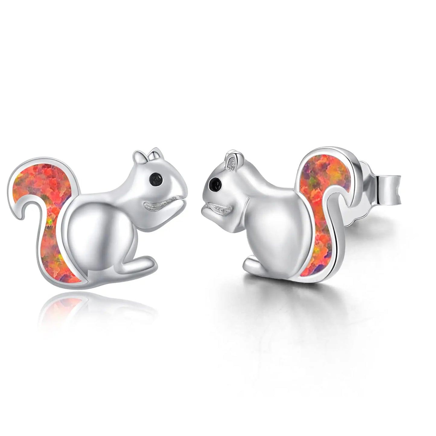 Squirrel  Earrings- Multi-Color Opal Tail Silver Plated Cute Business Jewelry for Women Wholesale