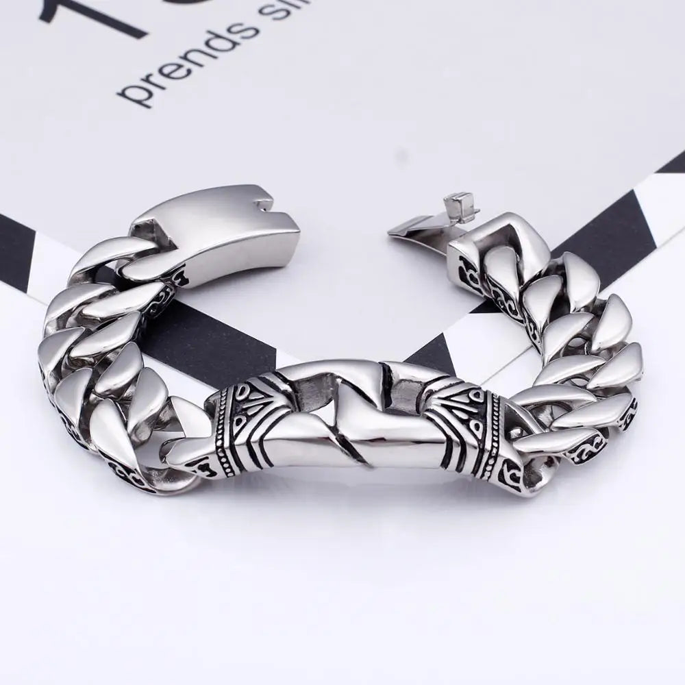 KALEN Men Punk Jewelry Stainless Steel Trendy Cuff Cuban Chain Bracelets