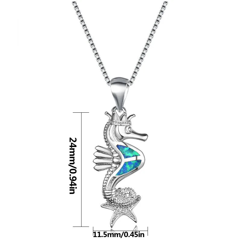 Tiktok Viral Trendy Blue Copper Opal Seahorse Necklace-Sweater Chain with Starfish Pendant