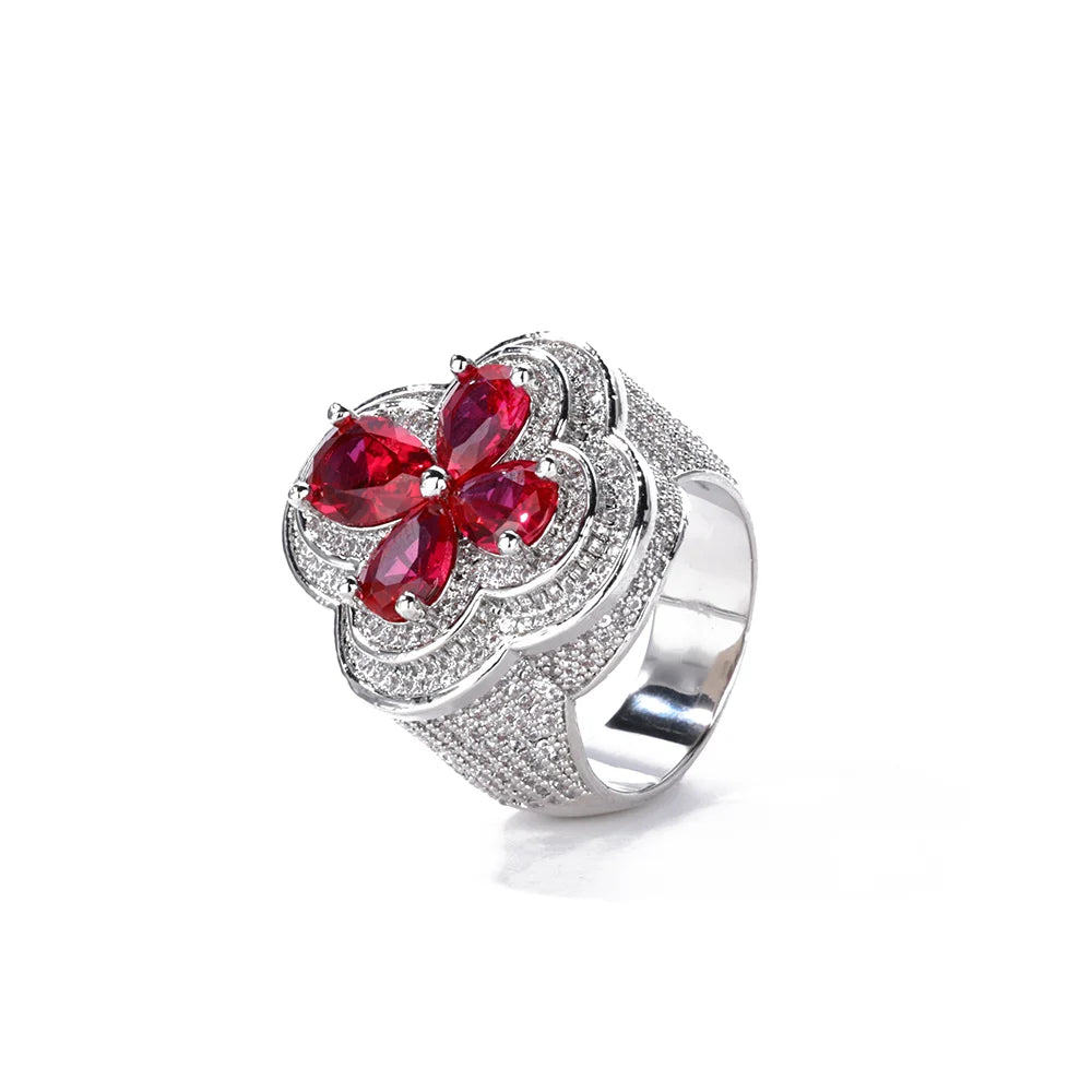 S&S Iced Out Flower Ring | Gemstone Hiphop Ring