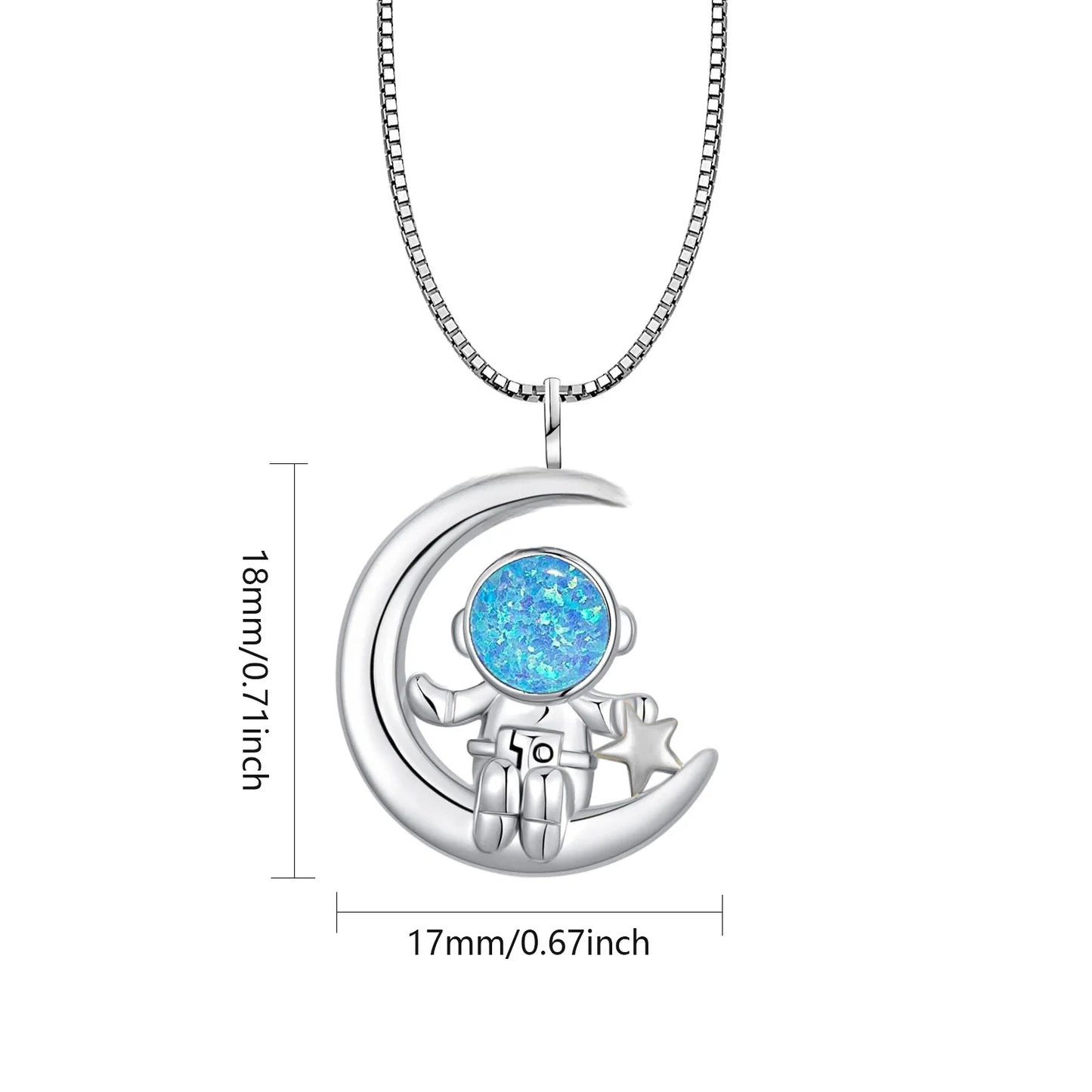 Ins Style Blue Opal Spaceman Necklace - Trendy Nightingale Charm Statement Jewelry Bulk