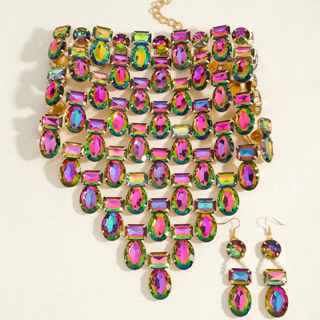 Exaggerated Luxury Jewelry Set for Women Layered Choker Necklace & Dangle Earrings Party Bridal Formal Statement Accessories