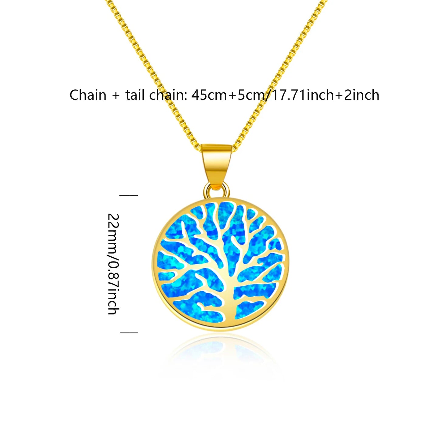 Tree of Life Circle Necklace Aobao Opal Inlaid Pendant Fashion Jewelry