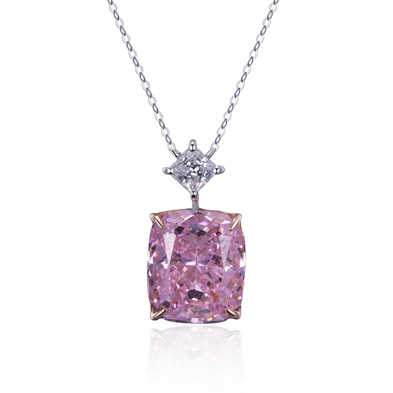 Messi Jewelry MSN-658  5 Carat Carbon Diamond Pink Necklace Cubic Zirconia Cushion Princess Silver Pendant for Daily Decorations