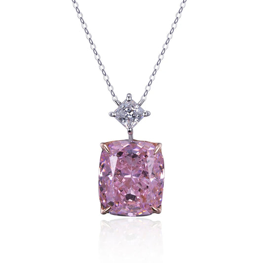 Messi Jewelry MSN-658  5 Carat Carbon Diamond Pink Necklace Cubic Zirconia Cushion Princess Silver Pendant for Daily Decorations
