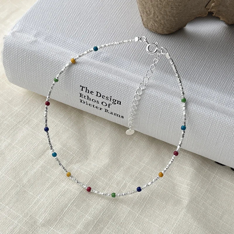 Summer Beach Anklets Jewelry 925 Sterling Silver Colorful Beads Beaded Anklet Foot Jewelry for Women Girls